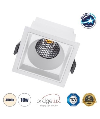 GLOBOSTAR® PLUTO-M 60272 Χωνευτό Downlight Σποτ με Honeycomb Anti Glare Reflector LED 10W 1300lm 38° AC 220-240V IP20 Φυσικό Λευκό 4500K - Bridgelux COB Chip & TÜV SÜD Driver - Λευκό Ματ - Μ8.4 x Π8.4 x Υ5.9cm - Q7.5 x 7.5cm - 5 Χρόνια Εγγύηση
